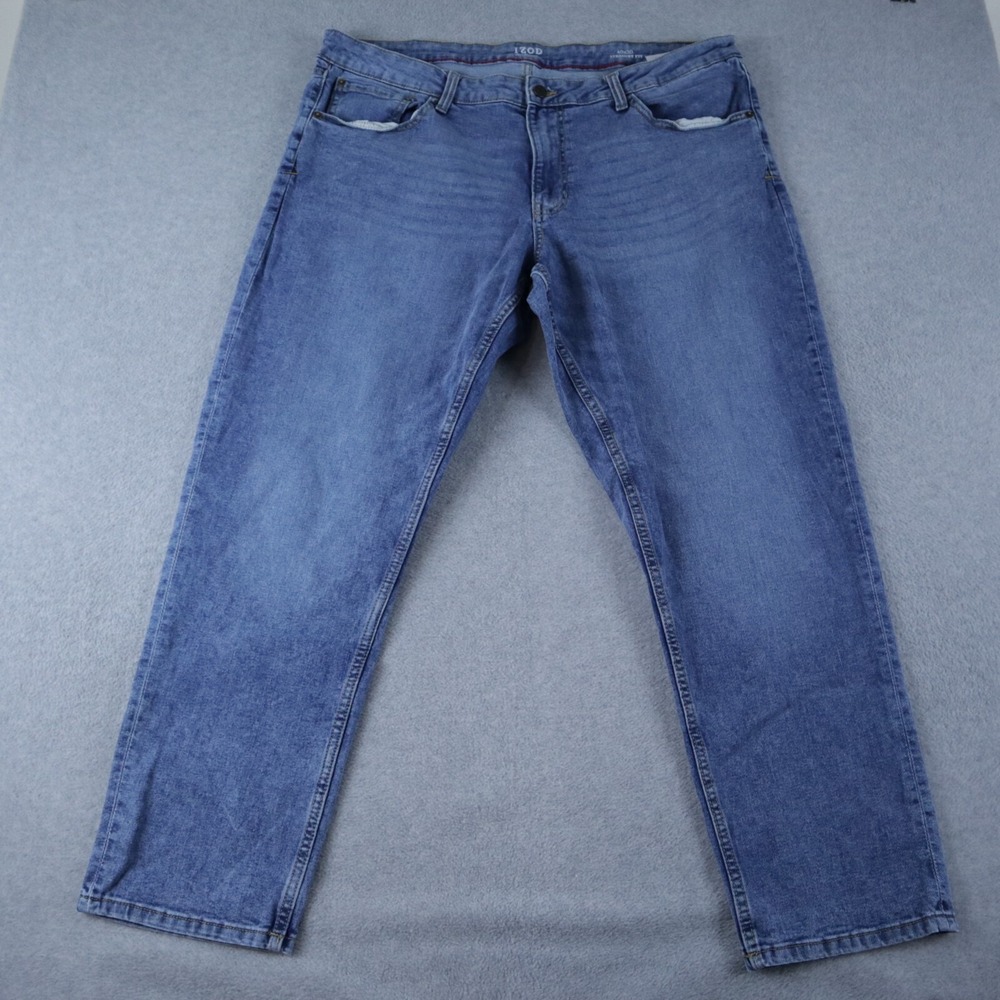 IZOD Saltwater Jeans Mens 40x30 Straight Fit 5-Pocket Stretch Flex Denim‎ Blue